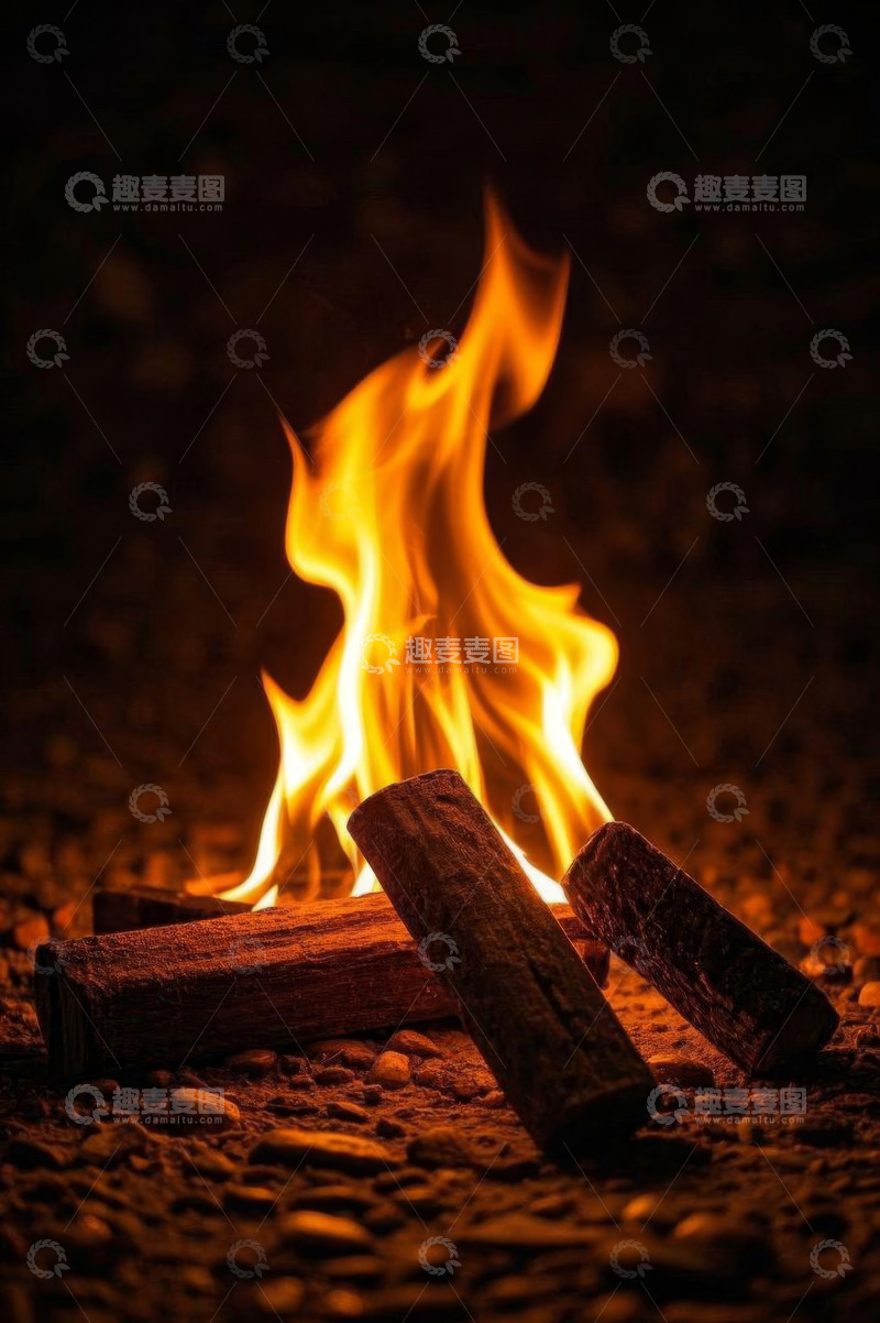 高清大图下载【趣麦麦图】燃烧的篝火木柴火焰特写