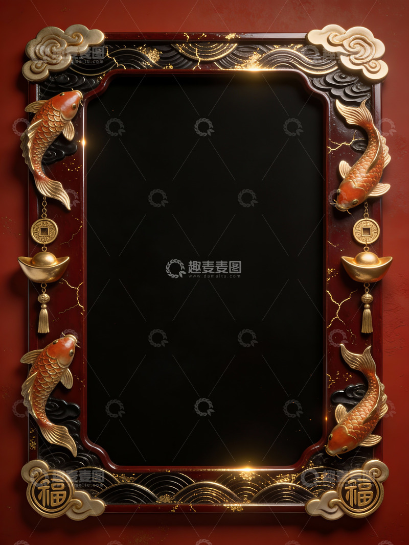 高清大图下载【趣麦麦图】红金中式祥瑞金元宝边框