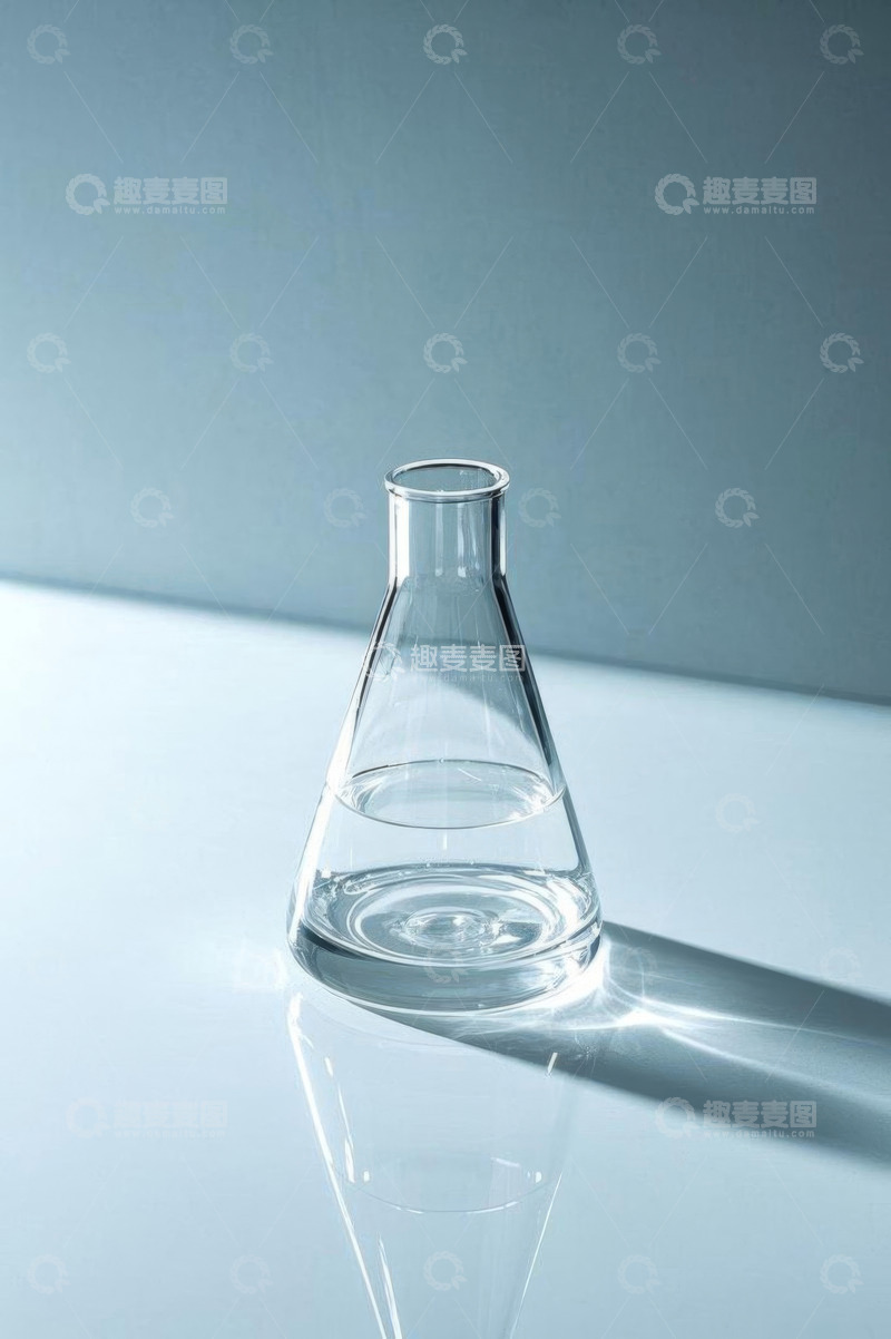 高清大图下载【趣麦麦图】实验室玻璃锥形瓶装透明液体
