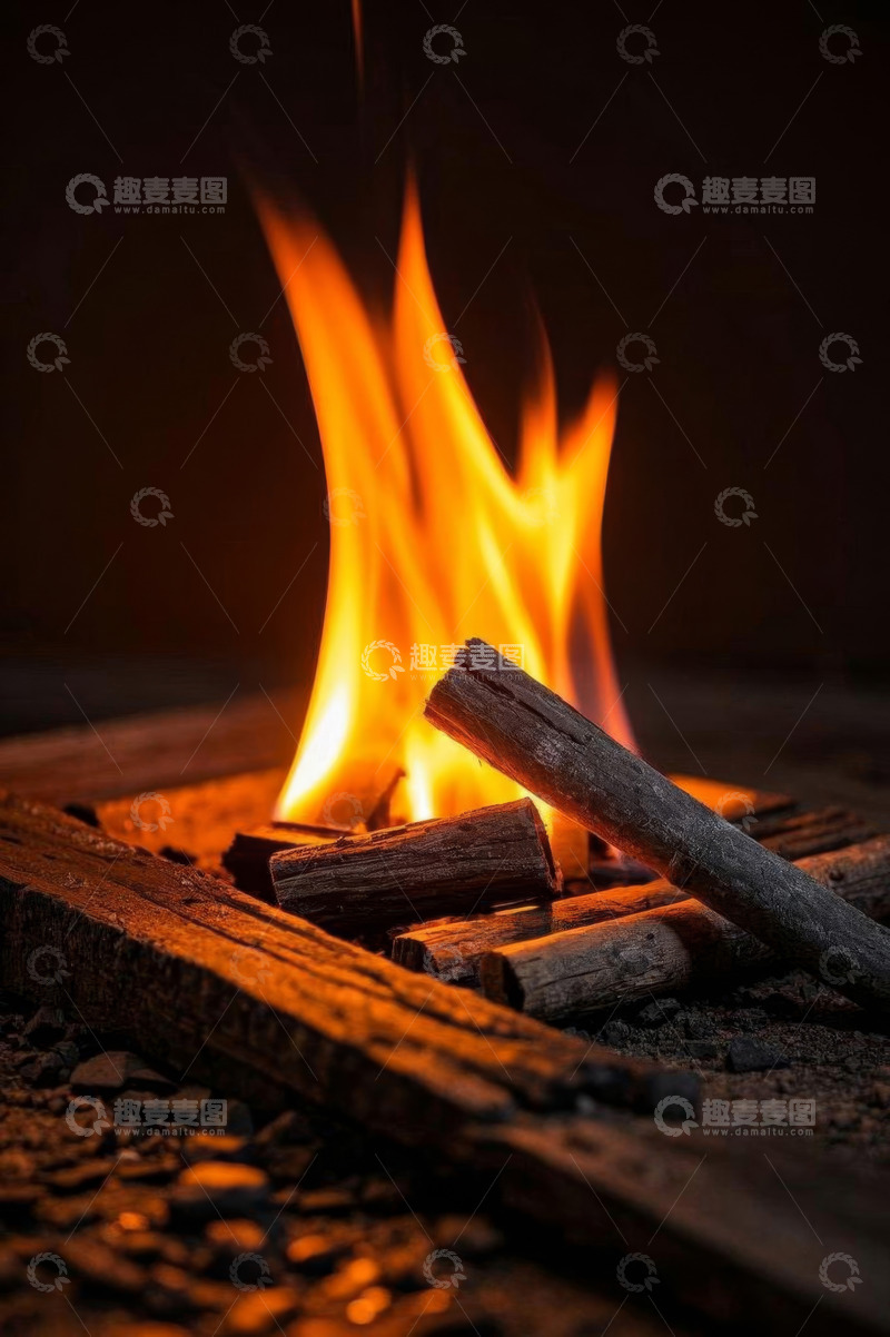高清大图下载【趣麦麦图】燃烧的柴火与火焰特写