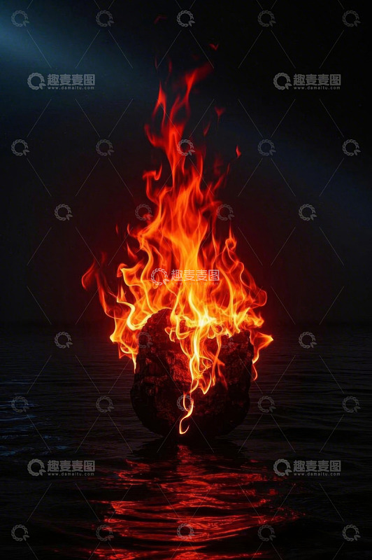 水面上燃烧的火焰石头