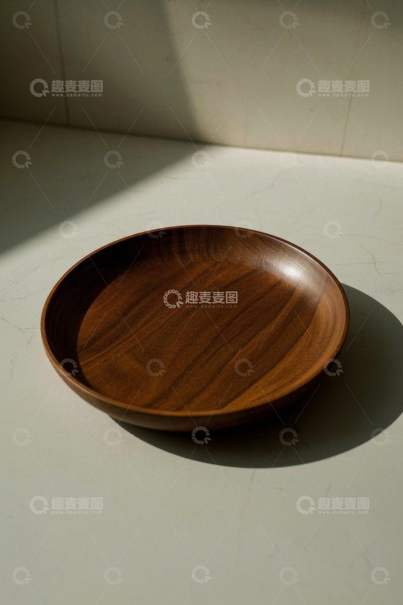 高清大图下载【趣麦麦图】木盘置于浅色台面上特写
