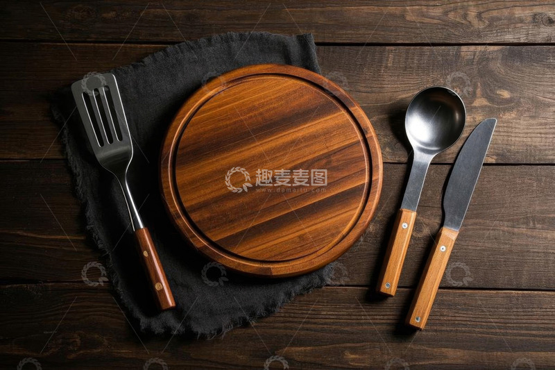 高清大图下载【趣麦麦图】木质砧板与厨房用具