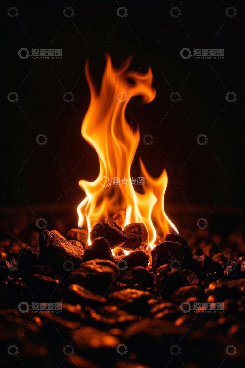 高清大图下载【趣麦麦图】燃烧的火焰与石块特写