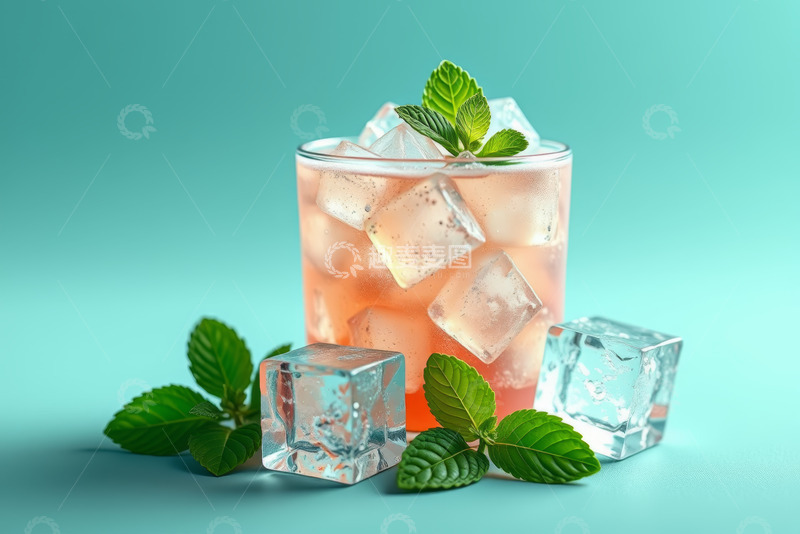 高清大图下载【趣麦麦图】冰饮配薄荷叶特写