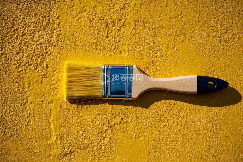 高清大图下载【趣麦麦图】黄色墙面上的油漆刷
