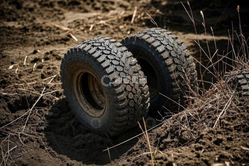 高清大图下载【趣麦麦图】泥土上的废旧汽车轮胎