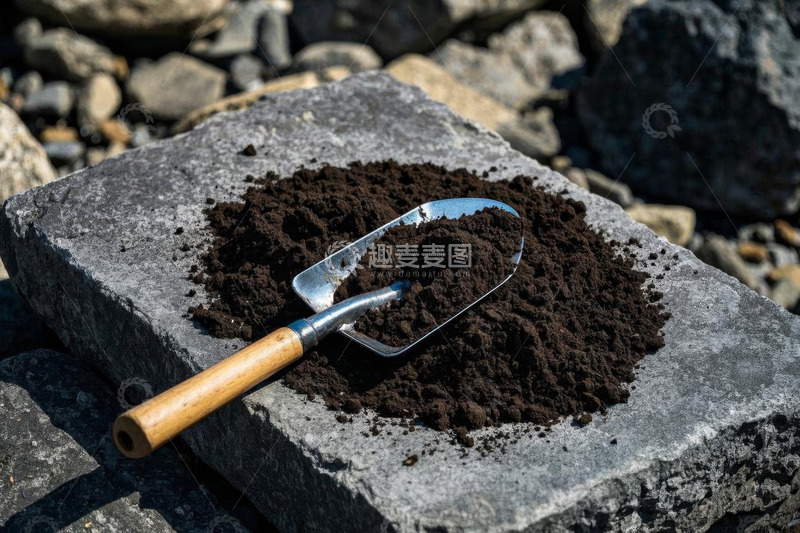 高清大图下载【趣麦麦图】石块上的铲子与土壤