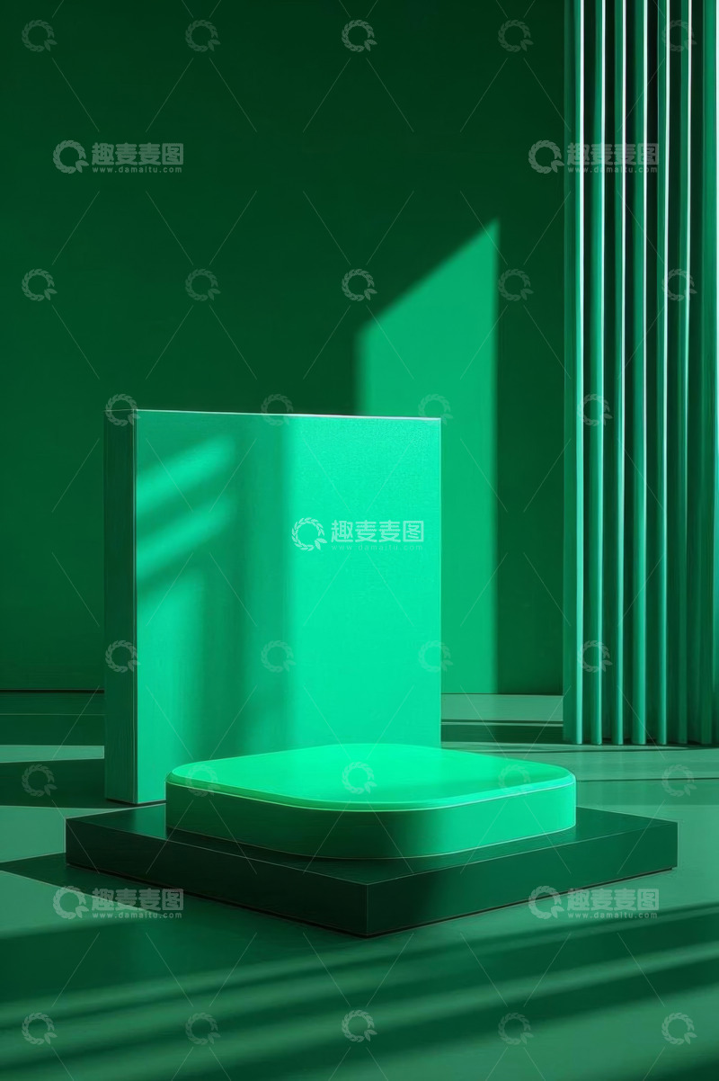 高清大图下载【趣麦麦图】绿色现代抽象展示台场景