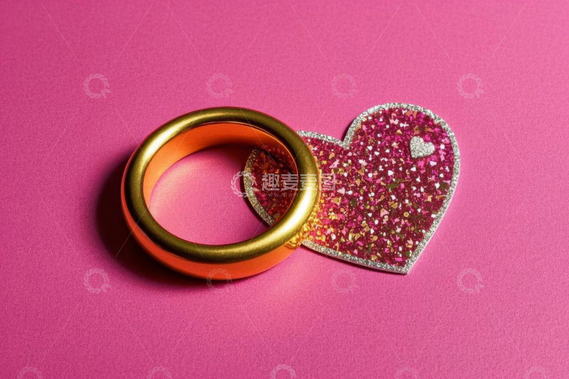 高清大图下载【趣麦麦图】粉色背景上的戒指与爱心装饰