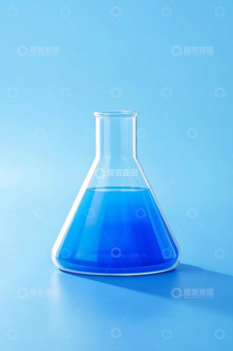 高清大图下载【趣麦麦图】蓝色液体的锥形瓶实验素材