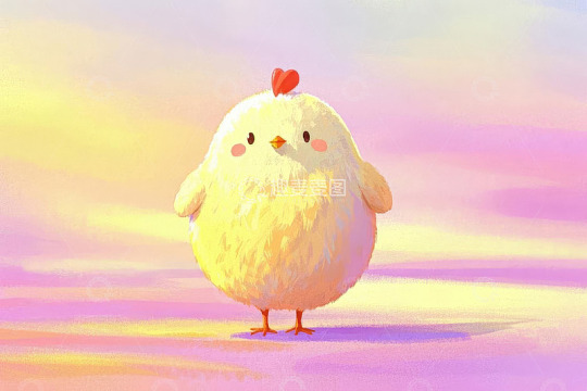 可爱黄色小鸡站在梦幻背景中