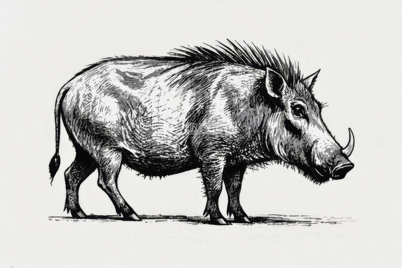 高清大图下载【趣麦麦图】素描风格野猪图像