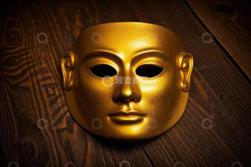 高清大图下载【趣麦麦图】木质背景上的金色面具