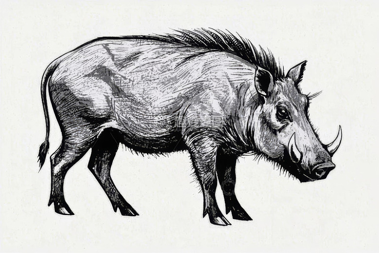 手绘野猪动物插画