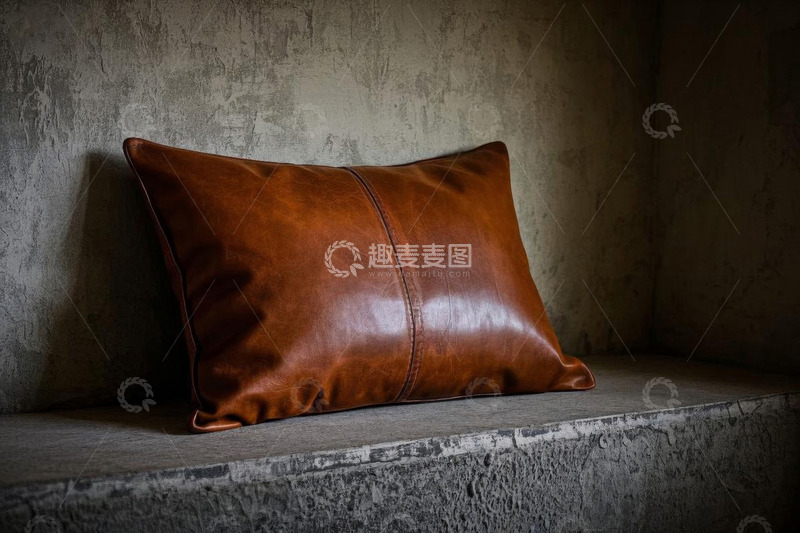 高清大图下载【趣麦麦图】棕色皮革抱枕靠墙摆放