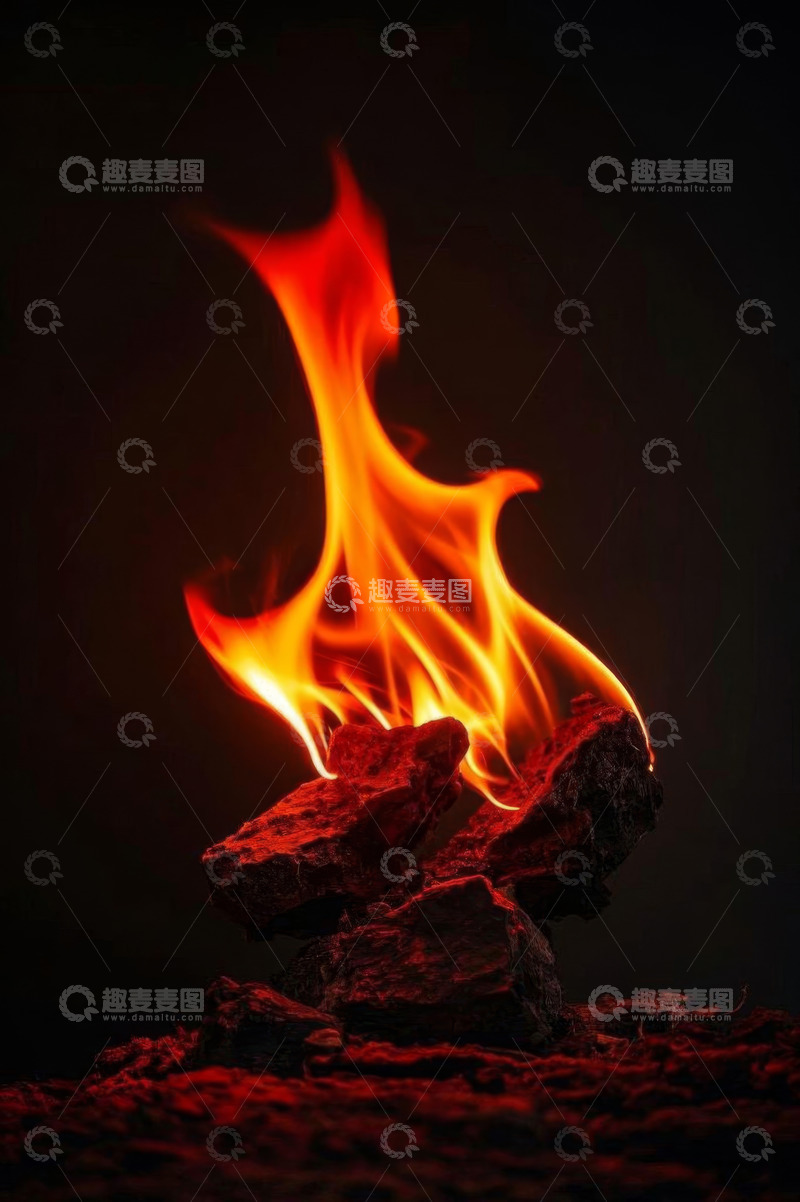 高清大图下载【趣麦麦图】燃烧的炭火火焰特写