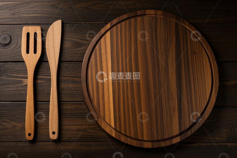 高清大图下载【趣麦麦图】木质砧板与厨房木铲刀具