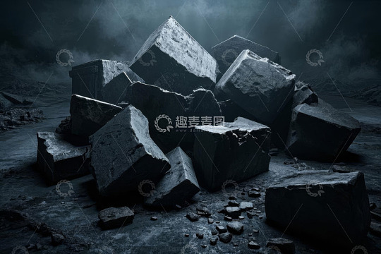 堆积的黑色巨型石块场景