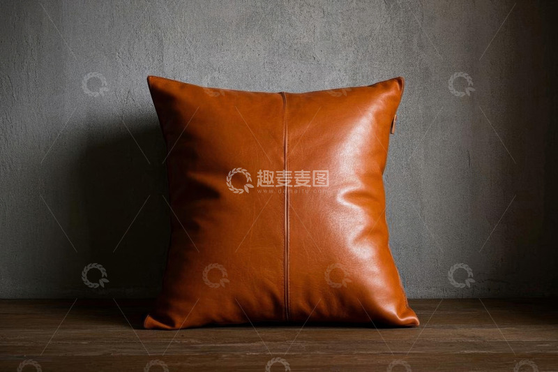 高清大图下载【趣麦麦图】棕色皮革抱枕静物素材
