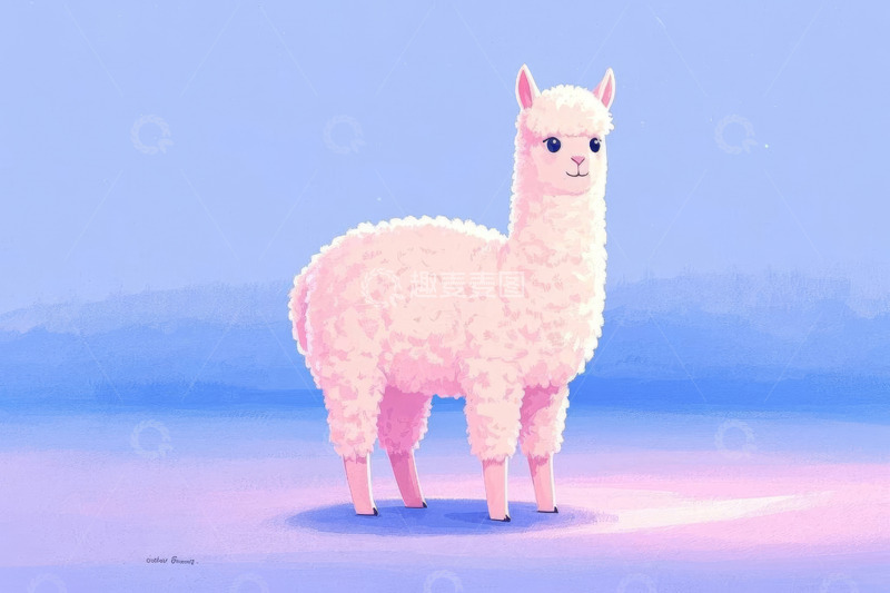 高清大图下载【趣麦麦图】粉色羊驼插画