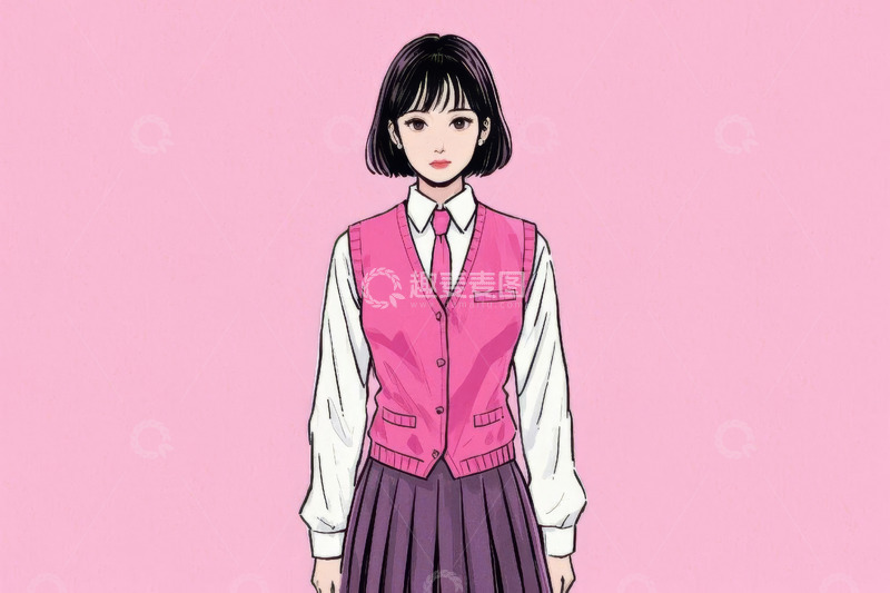 高清大图下载【趣麦麦图】穿着制服的短发女生
