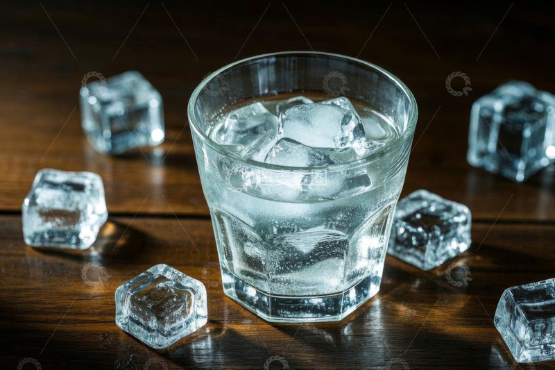 高清大图下载【趣麦麦图】玻璃杯中的冰水与周边冰块