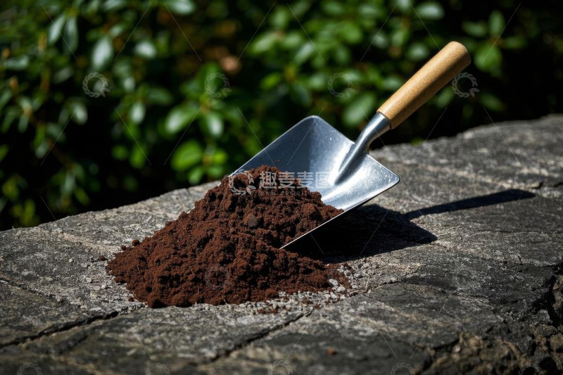 高清大图下载【趣麦麦图】石面上铁铲与堆起的土壤