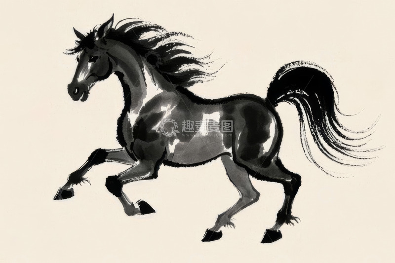 高清大图下载【趣麦麦图】水墨风格奔跑的马
