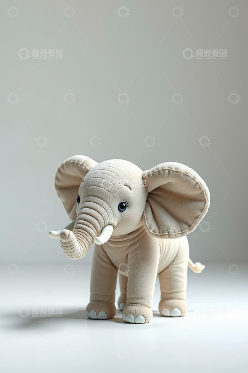 高清大图下载【趣麦麦图】米色大象毛绒玩具特写