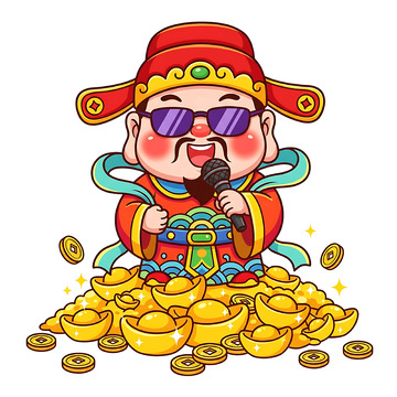 创意卡通财神爷金币插画设计素材