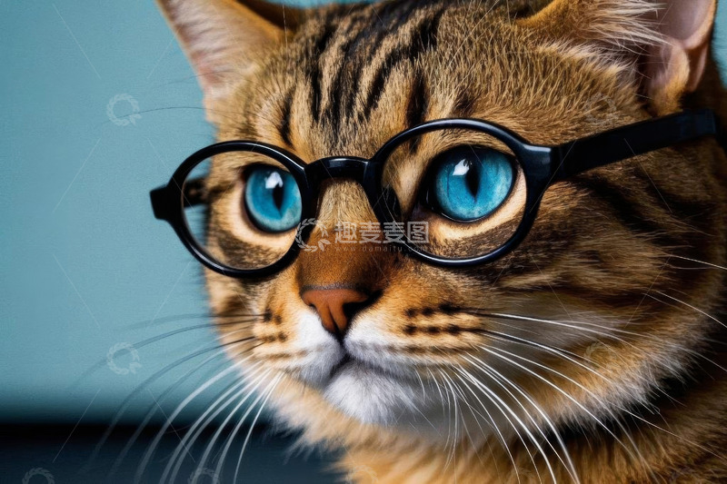 高清大图下载【趣麦麦图】戴眼镜的虎斑猫特写