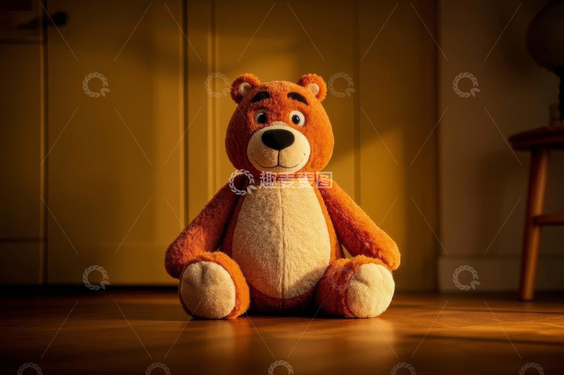 高清大图下载【趣麦麦图】室内坐着的可爱毛绒熊玩具