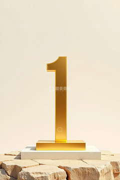 金色数字1立于石块之上