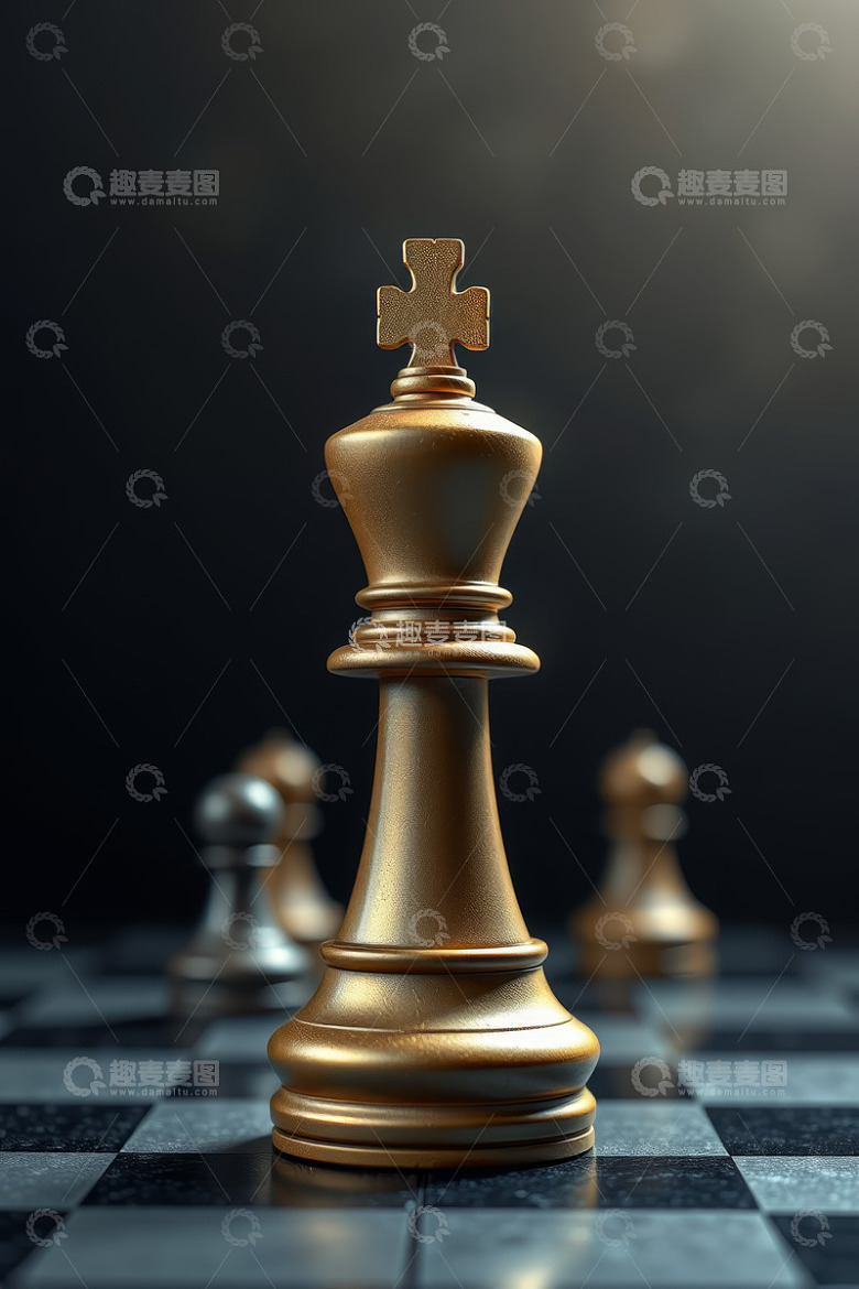 金色国际象棋棋子特写