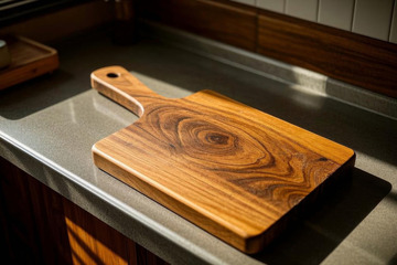 厨房台面上的木质砧板