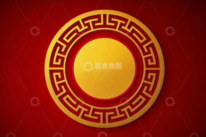 高清大图下载【趣麦麦图】红色背景上的金色传统装饰图案