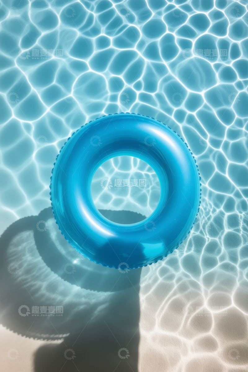 高清大图下载【趣麦麦图】游泳池中的蓝色游泳圈