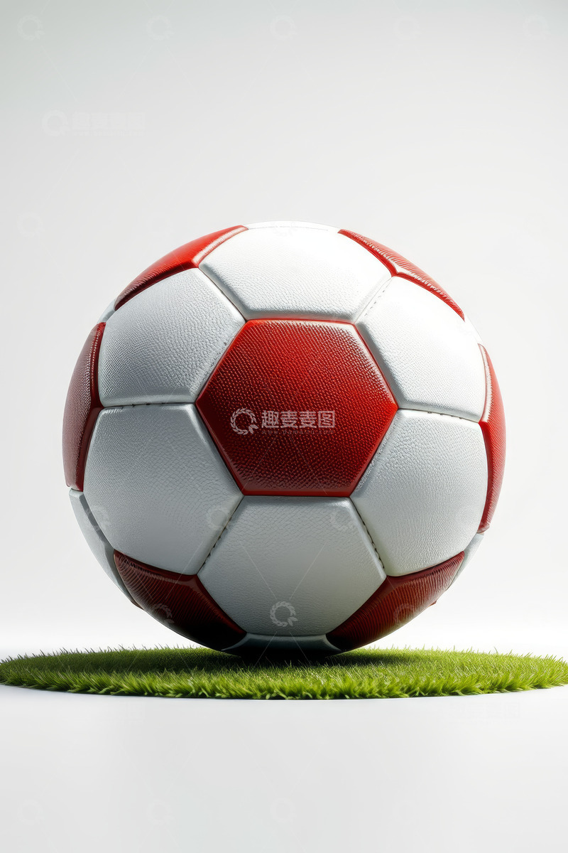 高清大图下载【趣麦麦图】红白足球置于绿色草地上