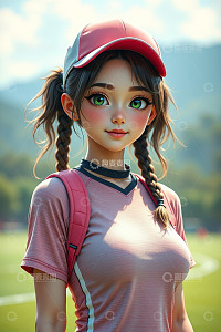 户外扎辫戴帽运动女孩