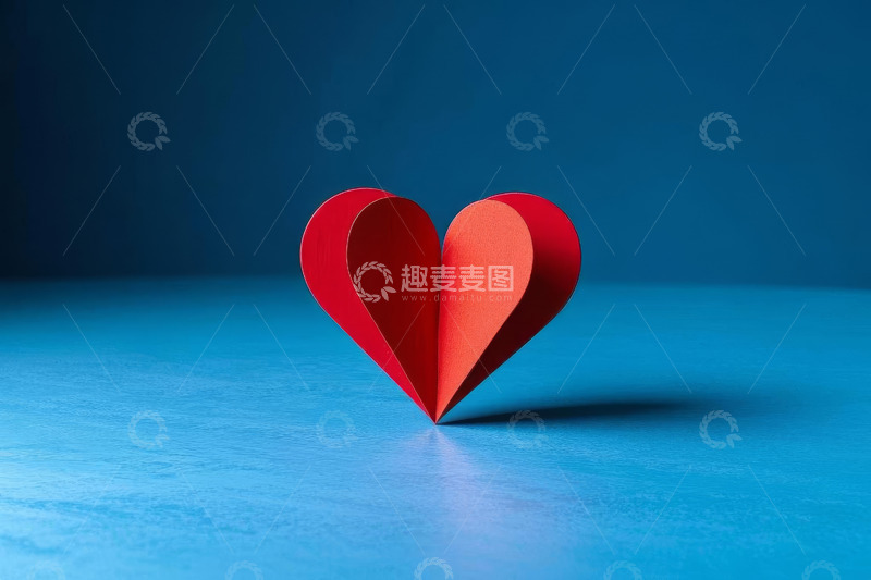 高清大图下载【趣麦麦图】蓝色背景红色心形折纸