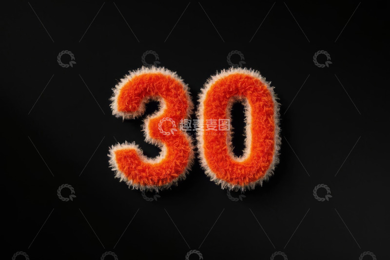 高清大图下载【趣麦麦图】毛绒质感数字30黑色背景图