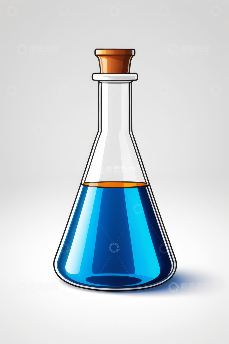 高清大图下载【趣麦麦图】装有蓝色液体的玻璃锥形烧瓶