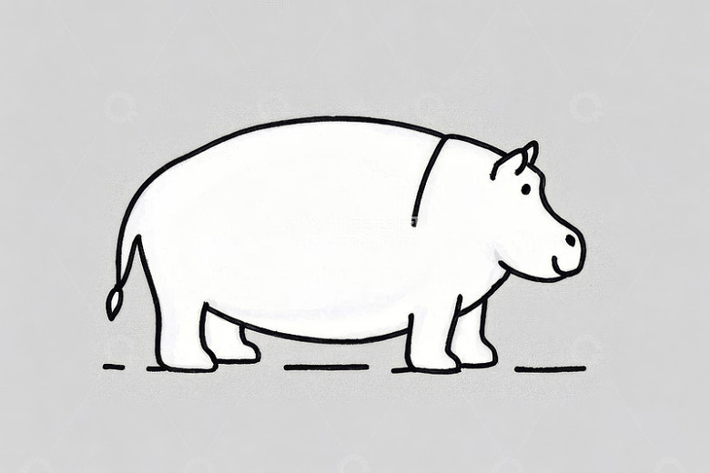 简约线条风格河马插图