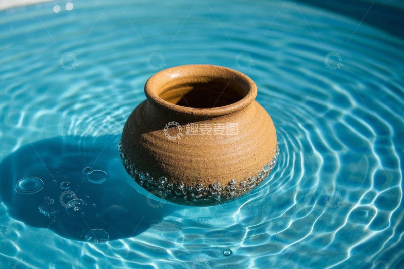 高清大图下载【趣麦麦图】陶罐漂浮在水面上