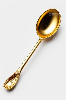 金色雕花汤匙特写素材