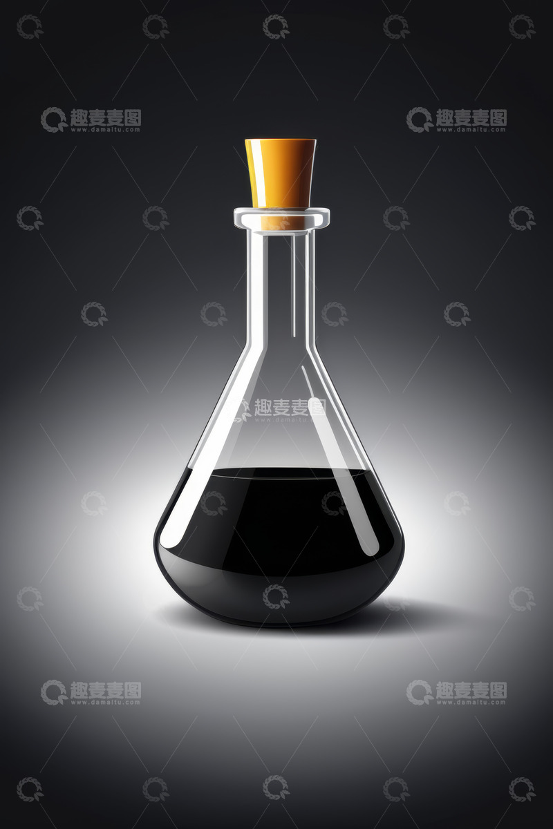 高清大图下载【趣麦麦图】装有黑色液体的玻璃锥形瓶