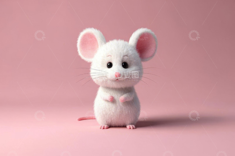 高清大图下载【趣麦麦图】粉色背景可爱卡通小白鼠
