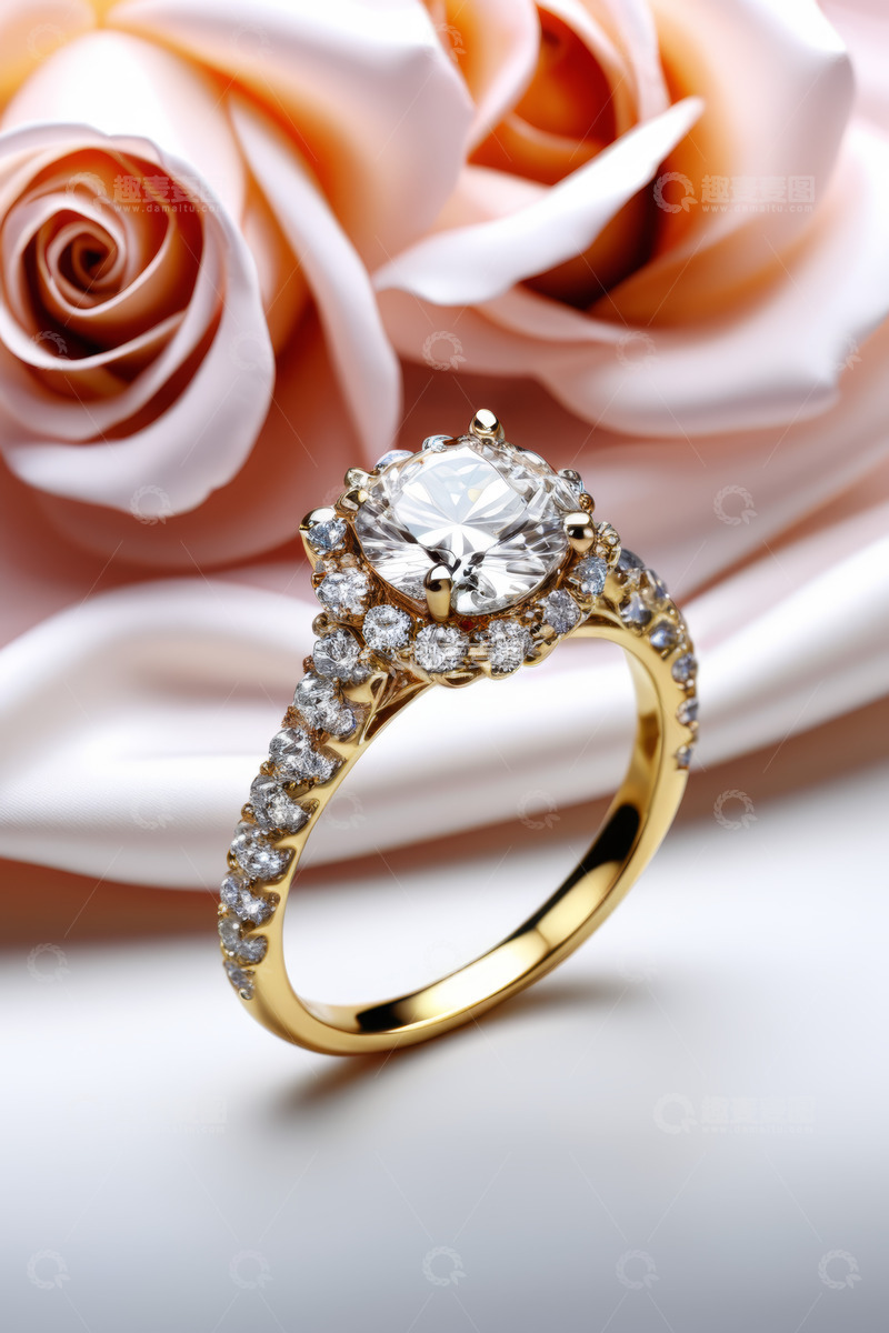 高清大图下载【趣麦麦图】钻石戒指与玫瑰静物特写