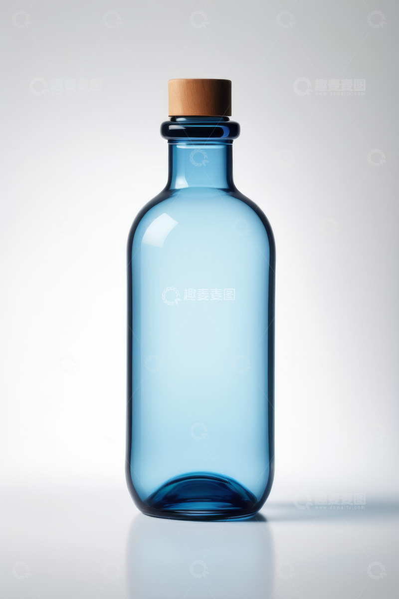 高清大图下载【趣麦麦图】蓝色玻璃瓶带软木塞特写
